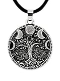 HAQUIL Tree of Life Full Moon Phase Cycle Pendant Necklace, Faux Leather Cord, Jewelry Gift for Women