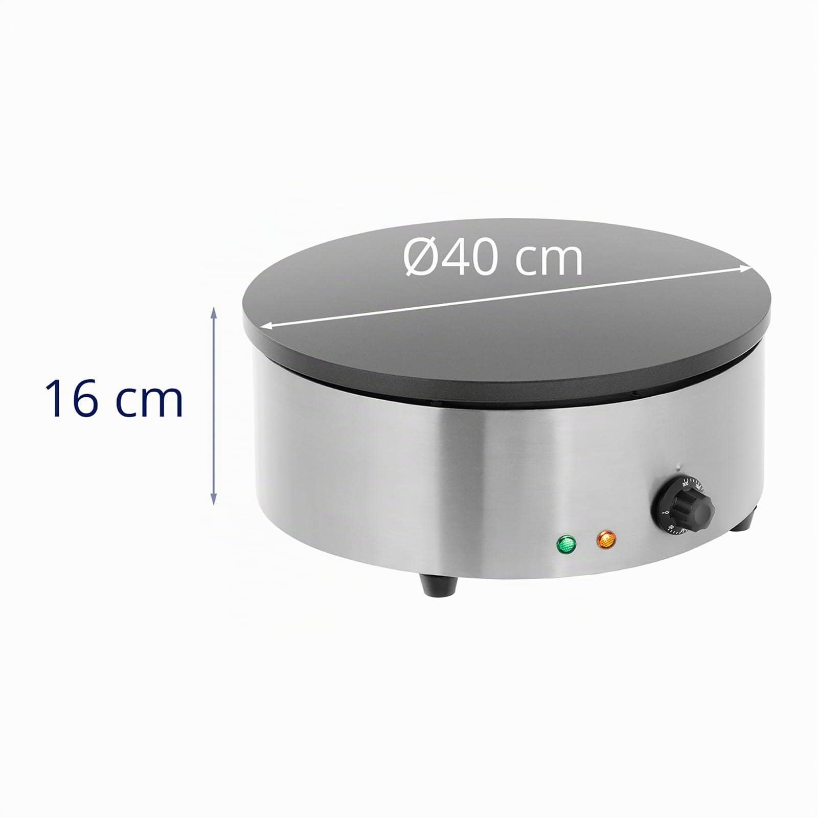 Royal Catering Crêpière Ronde Electrique RCEC-3000-R (40x40x16cm, 3.000W, diamètre de la plaque chauffante 40cm, plaque : fonte avec revêtement en émail)