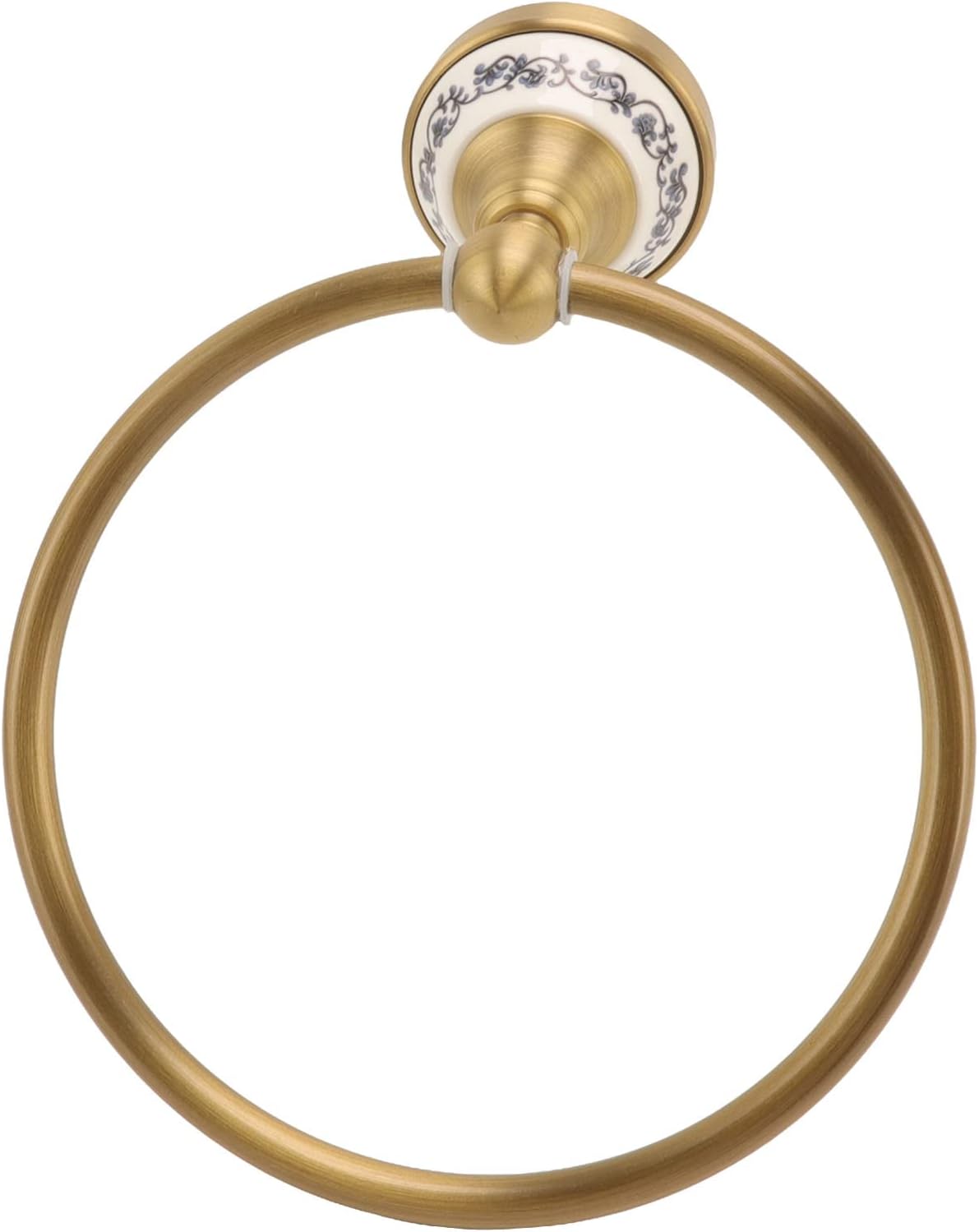 Towel Ring Antique Brass Finish Wall Mounted Bathroom Hand Towel Holder with Blue and White Porcelain Decal for Bathroom Kitchen