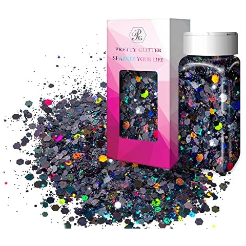 PrettyG 2oz Shakers / 57Gram Box Chunky Mixes Holographic Sequin Glitters Powder for Resin Crafts Tumblers Slime Nail Art Decoration LBC1000 Cover