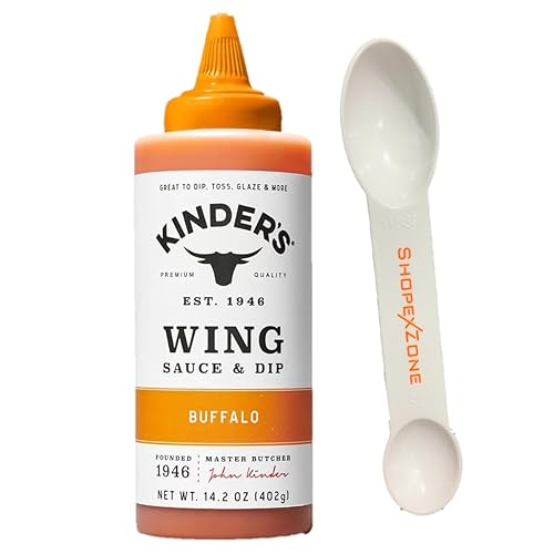 Kinders Buffalo Wing - Paquete de salsa y salsa con cucharadita ShopexZone Spoon Tbsp Cuchara dosificadora doble Dip Toss Dip Toss Glaze Picante