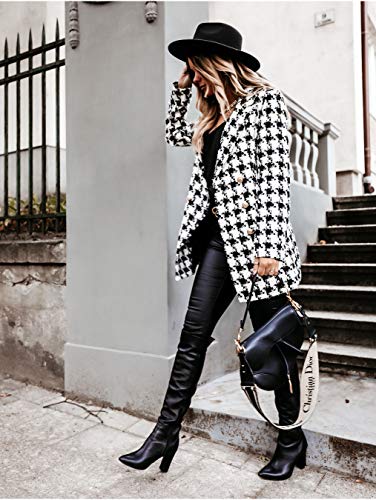 utcoco Womens 2025 Fashion Tweed Blazers Business Casual Double Breasted Open Front Plaid Blazer Jackets2