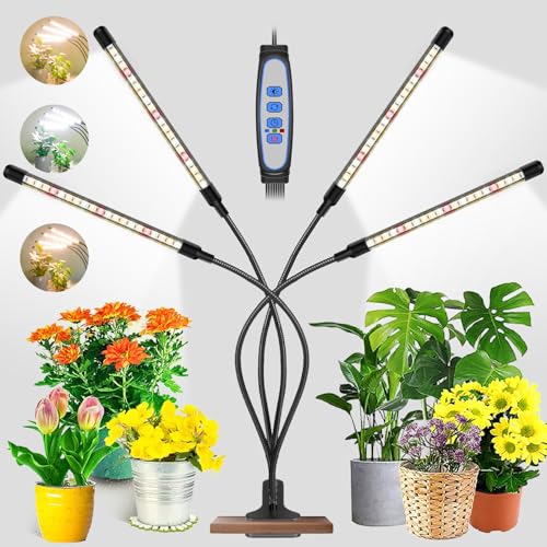 Garpsen Grow Lights for Indoor Plants, 80 LEDs Full Spectrum Led Plant Grow Light, 10 Dimming Level & 4 Heads Grow Lamp with Timer 360°Adjustable Gooseneck for Seedlings and Succulents