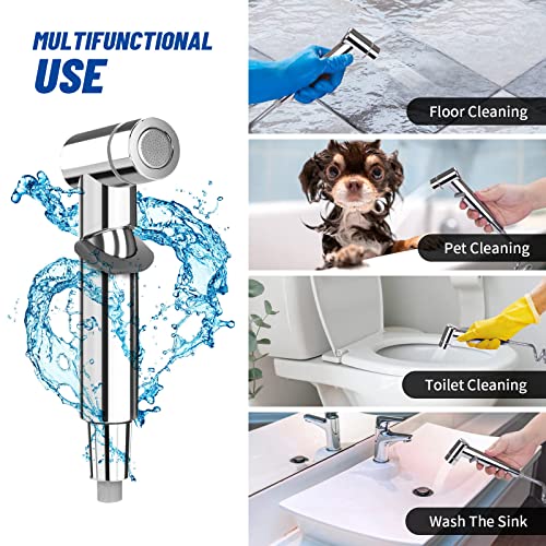 Bidet Handbrause für Toilette,Bidet-Sprühgerät für Toiletten,Mit Douche und Halter und Wasserhahnspender,1,5 m Bidetschlauch,Chrom,Für Haustierwäsche,Badezimmerreinigung
