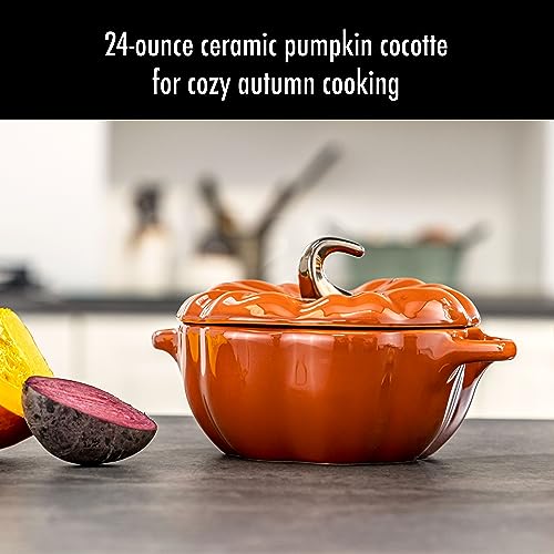 Image of STAUB Ceramic 0.75-qt Petite Pumpkin, Oven & Stove Safe up to 572F, Pumpkin Dish, Baking Candy Burnt Orange