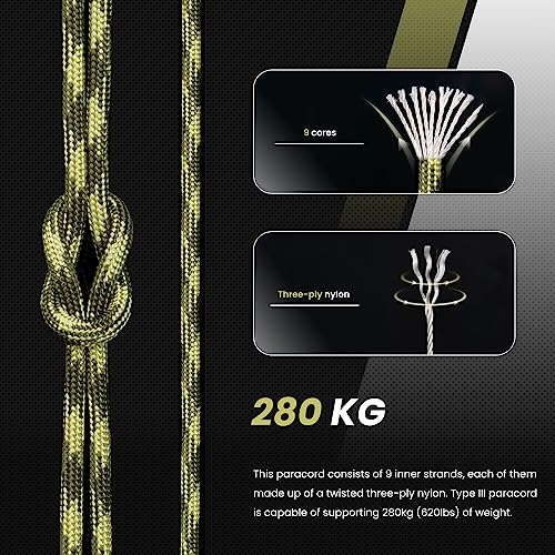 Abma Cord Paracord 620 lbs 4mm 9 Strands 100% Nylon 30M - Moss, Military-moss, 30 Meters - Image 3