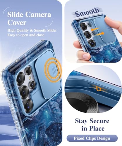Image of GVIEWIN for Samsung Galaxy S25 Ultra Case, [Slide Camera Cover & Built-in Anti-Spy Privacy Screen Protector] [2 Front Frames] Shockproof Military Grade Marble Phone Case for S25 Ultra 6.9 inch(Star Abyss)