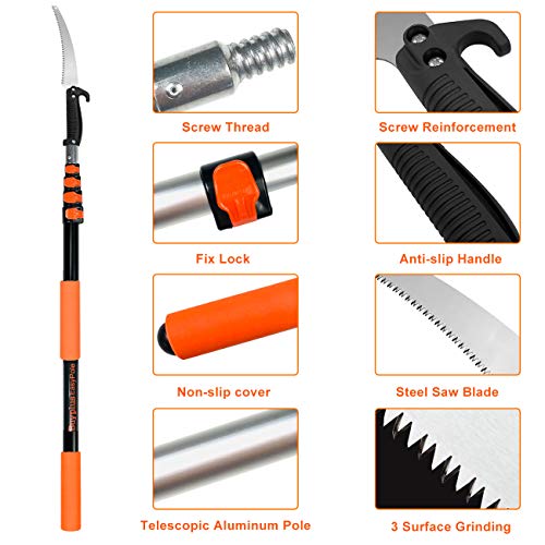 Image of Buyplus 26FT Reach Pole Saws for Tree Trimming, Pole Saw with 5-20FT Telescoping Extension Pole, Pruning Saw with 19 inch 3X Detachable Saw, Non-Slip Handle, Tree Trimmer for Garden Palms Shrubs