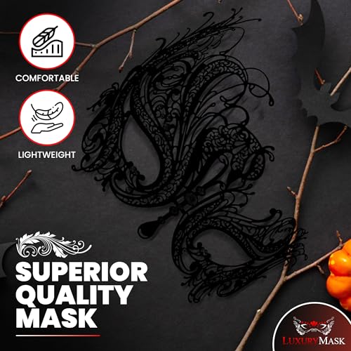 Image of Metal Filigree Masquerade Mask for Women - Swan Style Mask with Rhinestones for Mardi Gras, Prom, Halloween & Venetian Party