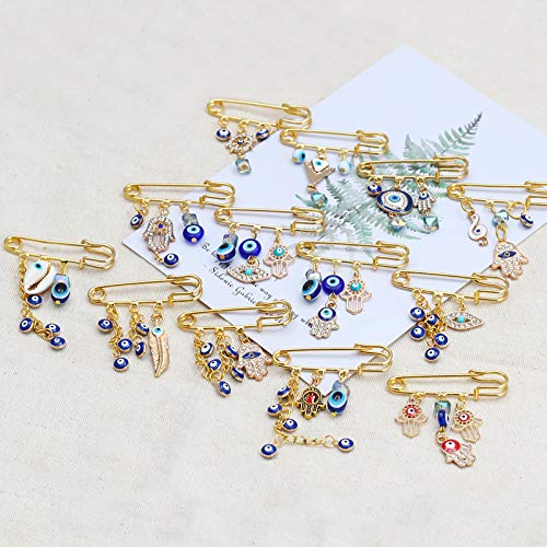 Image of Turkey Evil Eye Rhinestone Charm Blue Lucky Eyeball Hands Brooch Pins Jewelry for Good Luck