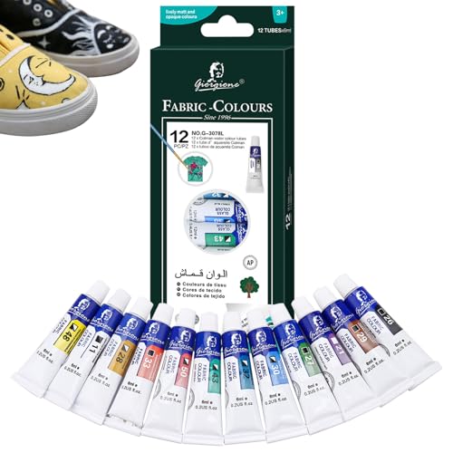 Nurila Textilfarbe Waschmaschinenfest, 12 Farben Stoffmalfarben Waschfest, 6ml Textilfarben, Stoffmalfarbe, Fabric Paint für T-Shirt, Stofftasche, Segeltuchschuhe, Jeans, Hut, Zeichenpapier