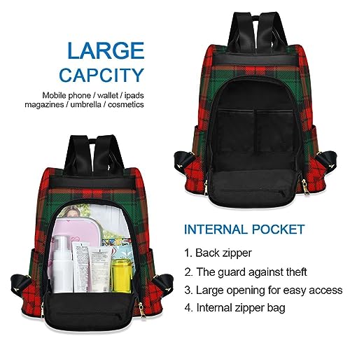 Image of ALAZA Christmas Tartan Plaid Backpack Purse for Women Anti Theft Fashion Back Pack Shoulder Bag