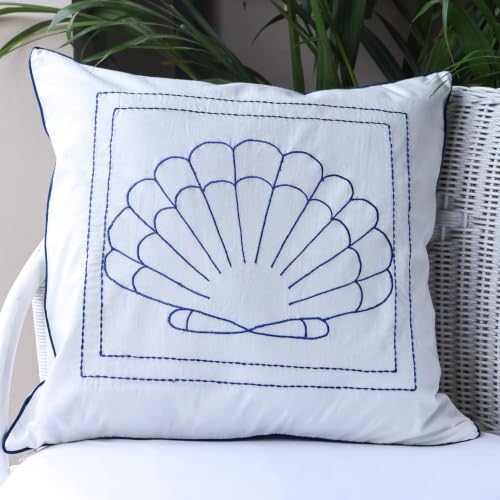 Image of Coastal Calm White Cushion Cover Set of 5 | Decorative Square Throw Pillow Covers for Sofa Couch Bed Living Room Bedroom | Hidden Zipper Closure | 16 x 16 Inch