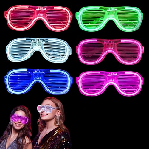 Óculos de festa de néon, pacote de 6 lentes de luz LED intermitentes, lentes de sol luminosas com obturador para crianças e adultos, 80 e 90, discotecas, concertos, Halloween, Ano Novo, Natal,