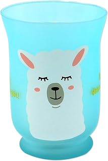 Dekohelden24 Lama Hand Painted Lantern Glass/Candle Holder/Tea Light Holder with 1 Tea Light Height 17 x Diameter 10.5 cm with German Text "Schön DASS es Dich gibt".