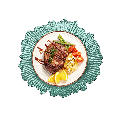 LYNICESHOP 24Pcs 12.6in Modern Charger Plates, Round Plastic Reef Plate Dinner Plates Plastic Plate Chargers Round Ruffled Rim Dinner Charger Bulk Plates for Table Setting (Green)