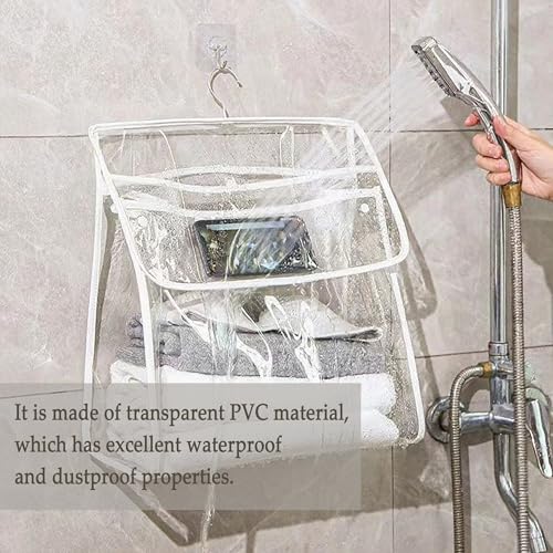 LIANCHEN Wäscheklammerbeutel,30*10*31cm,Badezimmer transparente hängende Tasche,Wasserdicht Wäscheklammerbeutel,klammerbeutel für wäscheklammern Innen,zum Aufhängen,Wiederverwendbar (Weiß, Klein)