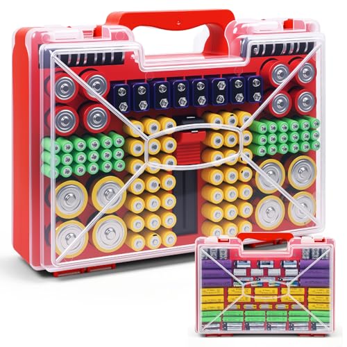 Wekashion Battery Organizer Storage Case with Tester, Stores 185+ Batteries, Double-Sided with Clear...