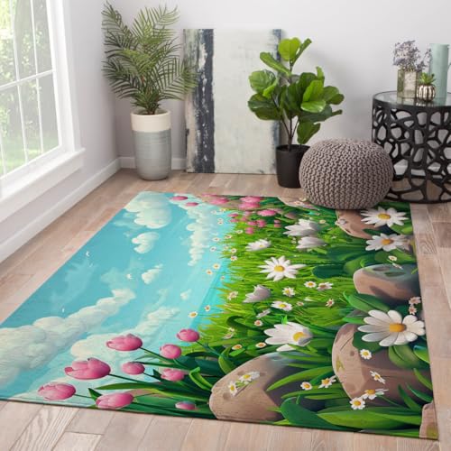 Tapis fleurs sauvages ciel bleu 120x180cm pour décorer le patio - 4