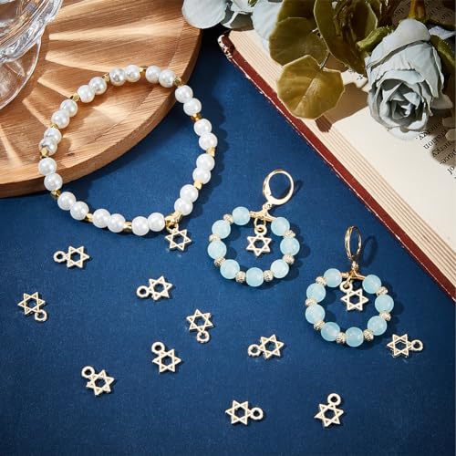 SUNNYCLUE 1 Box 60Pcs Star of David Charms Bulk Gold Star Charm Mini Tibetan Alloy Vintage Lucky Star of David Charms for jewellery Making Charms DIY Craft Necklace Bracelet Earring Beginners Adults - Image 4
