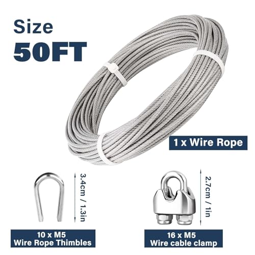 4PCS Tensor, 1/4" (M6) Tensor de Acero Inoxidable 304, Cable de Acero de 3/16 con Abrazaderas y Ojales miniatura 5