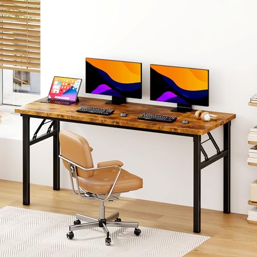 Image of Need Office Computer Desk 62 Inch Sturdy Folding Laptop Table Retro