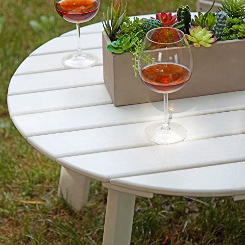 Elm Plus All- Weather Outdoor Round Hdpe Adirondack Patio Side Coffee Table, 36" D, White #TOP2