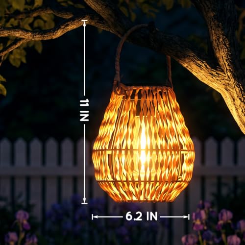 Lyeasw Solar Lantern Outdoor Waterproof, Boho Woven Solar Hanging Lantern Lights, 2 Pcs Decorative Warm White Solar Lights for Garden, Patio, Porch, Balcony, Backyard Decor, Housewarming Gift - image 5