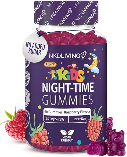 NKD Living Kids Night-Time Gummies (60 Gummies) No Added Sugar - Magnesium Natural Sleep Support Chamomile & Lemon Balm Calm & Relaxation for Children Non-GMO Vegan & Gluten-Free