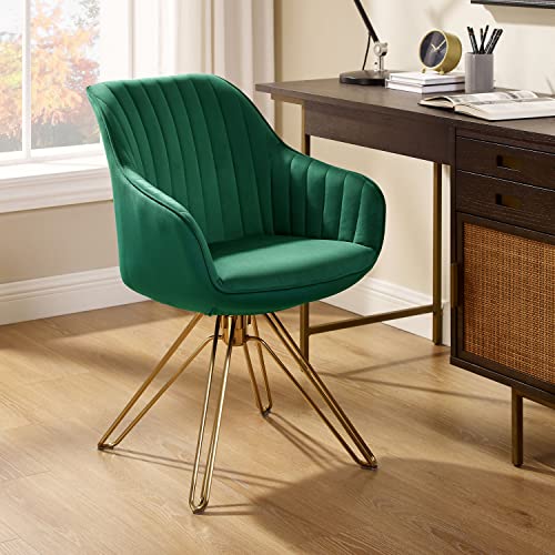 Volans Swivel Accent Chair, Mid Century Modern Dining Room Chairs With Hollow Black Metal Leg, Home Office Desk Chair No Wheels For Living Room, Bedroom, Green Black #TOP5