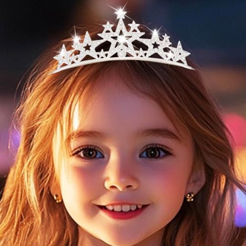 BARTOSI Princess Star Tiara and Crown Silver Crystal Tiaras Headband Bridal Rhinestone Crowns Headdress Hair Accessories for Girls2