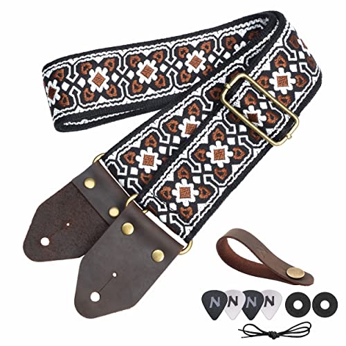 Nefelibata Jacquard Embroidery Guitar Strap (Vintage White)
