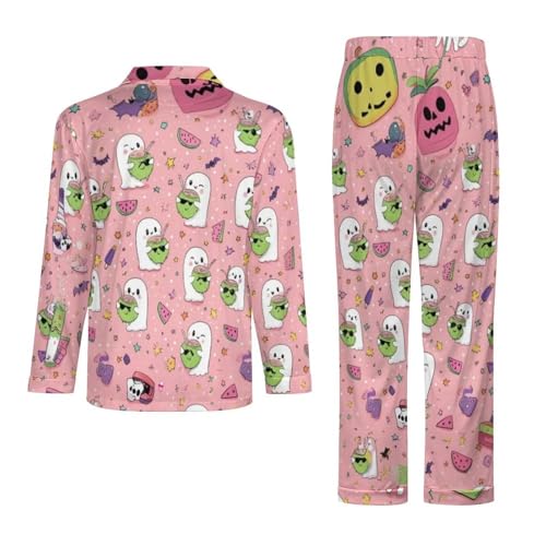 Halloween Family Matching Pajamas Long Sleeve Button Down Pj Set Couple Festival Party Sleepwear with Pockets3