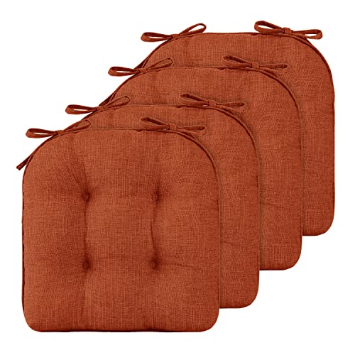 Lovtex Tufted Chair Cushions For Dining Chairs 4 Pack - Non Slip Memory Foam Chair Pad With Ties - Orange Kitchen Chair Cushions,15.5" X 15.5" #TOP1