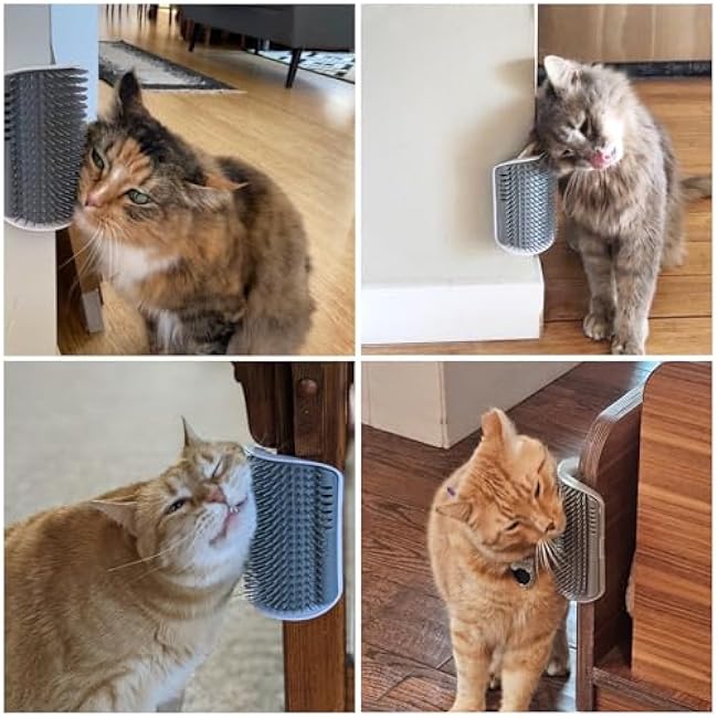 Kingtree Cat Corner Scratcher Self Groomer with Catnip, 2 Pack Softer Cat Face Scratchers Wall Corner Grooming Massage Combs for Long & Short Fur Cats-2k05gYF4