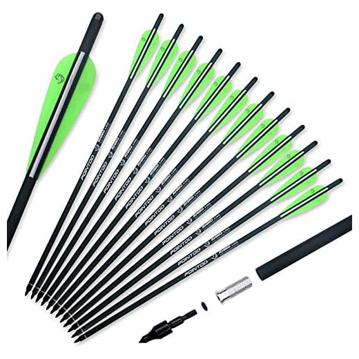 Pointdo 20inch Carbon Crossbow Bolts Crossbow Hunting Arrows with 4" Vanes and Replaced Arrowhead/Tip (12 Pack) (Green White)