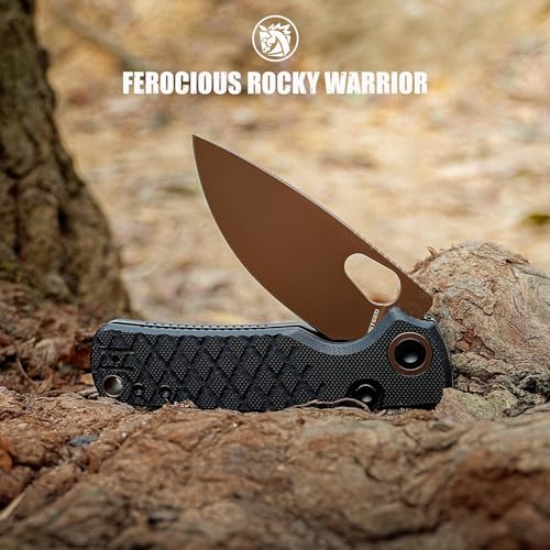 Image of Vosteed Porcupine EDC Pocket Knife - 2.99 inch 14C28N Copper Dune Blade - Top Liner Lock, Black G10 Pattern Handle - Camping, Hiking Knives - A2622