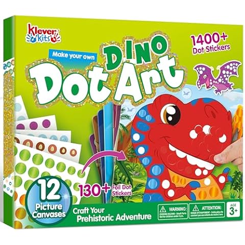 Klever Kits Dot Art Kit for Kids, No Mess Sticker for Toddler 3-7, Craft Kits, DIY Creative Activity, Travel Toy, Birthday Gifts for Boys Girls (Dinosaur) Cover