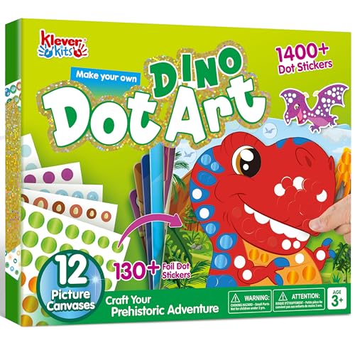 Image of Klever Kits Dot Art Kit for Kids, No Mess Sticker for Toddler 3-7, Craft Kits, DIY Creative Activity, Travel Toy, Birthday Gifts for Boys Girls (Dinosaur)