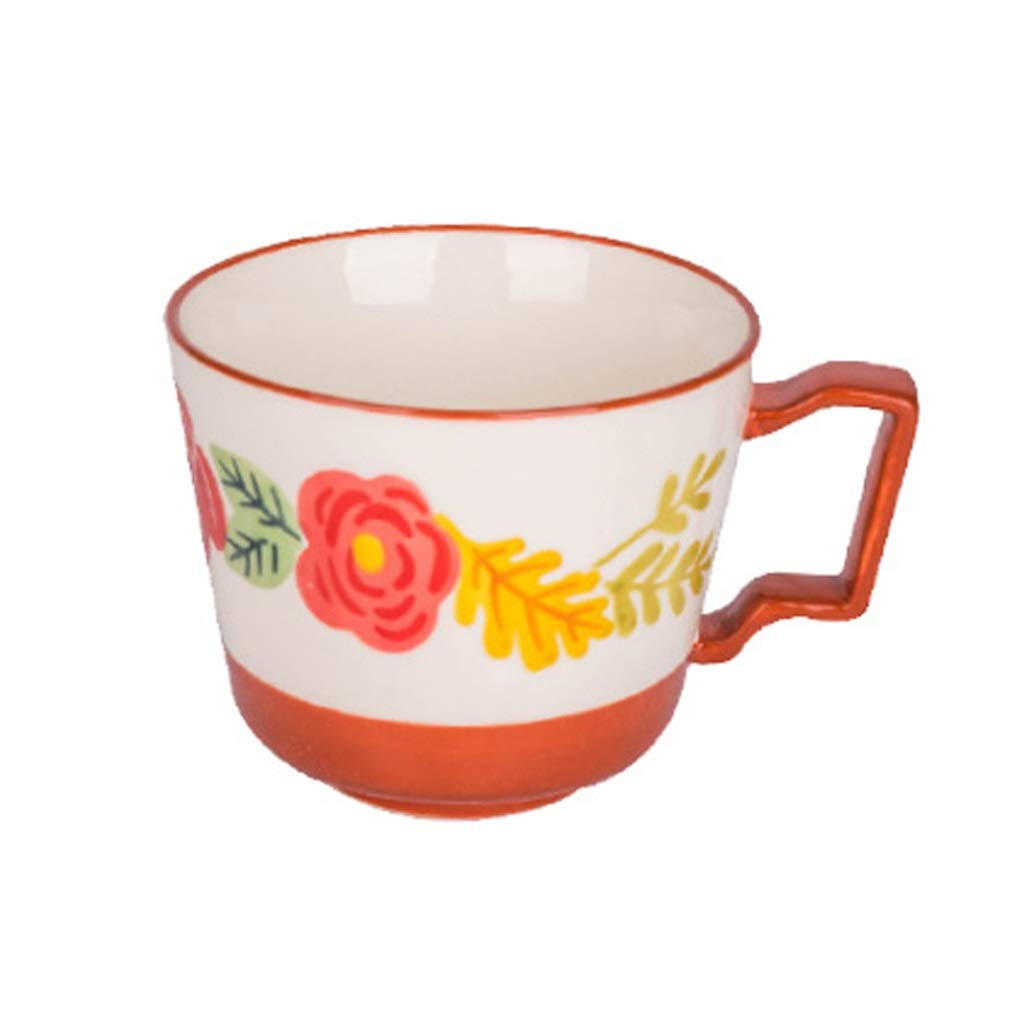 Kaffeetasse Schöne Blumen Bedruckte Tassen mit Henkel Keramik Kaffeetasse Set mit 4 niedlichen Geschenken (C)