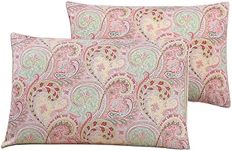 STYHO 100% Egyptian Cotton Floral Printed Decorative Pillow Cases 2 Pack Standard Size Luxurious Pillow Cover Envelope Closure for Hair and Skin(Red-Beige,50 x 75cm)