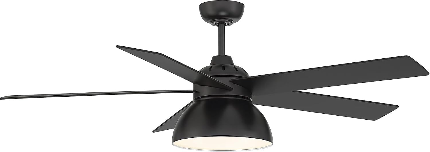 Meridian M2014MBK Modern Farmhouse Metal 52" Ceiling Fan with Light and Remote, Integrated LED 19 Watt, 25" H x 52" W, Matte Black
