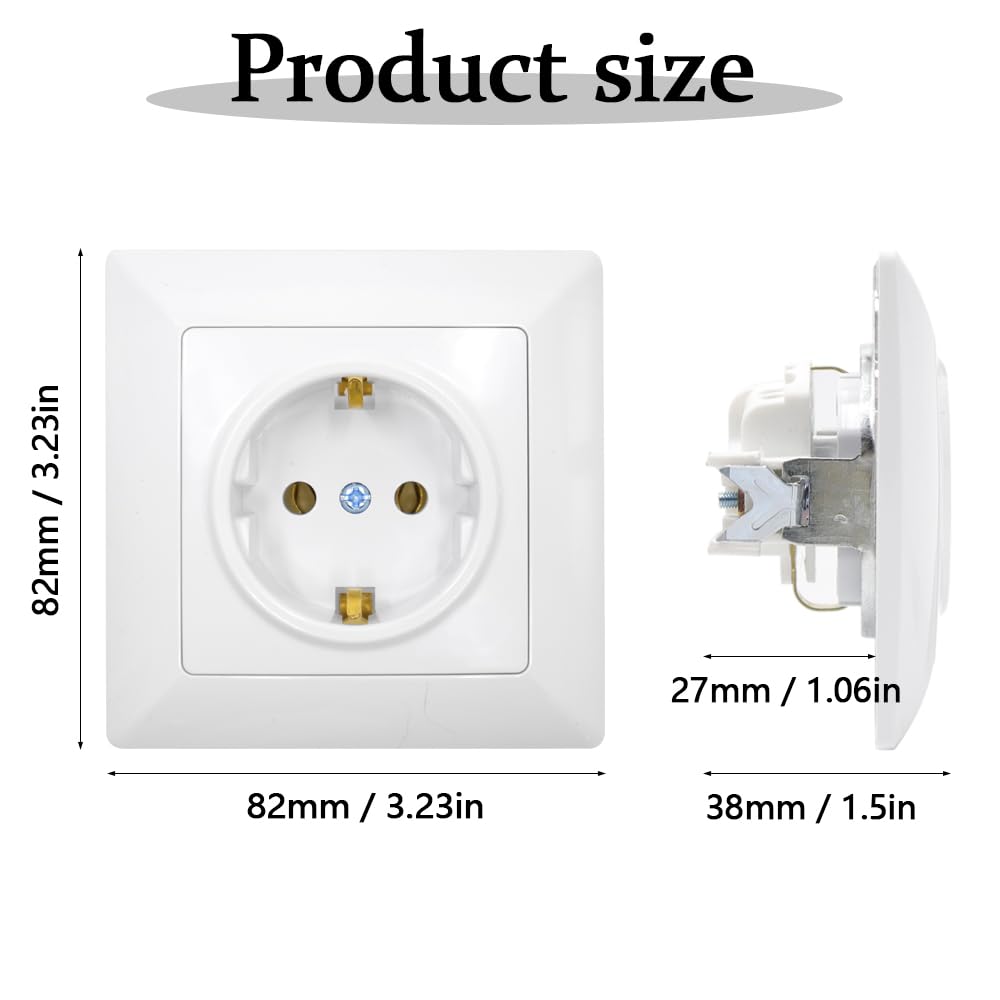8 Piezas Enchufe de Empotrado Blanco Enchufes de Pared Schuko 16A 250V Enchufes Empotrables Estándar UE para Uso en Interiores (82 mm x 82 mm)