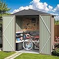 Greesum 6×4FT Outdoor Storage Shed, Metal Patio Storaged Sheds with Lockable Doors, Sheds & Outdoor Storage for Bike, Backyard, Pool and Garden, Brown