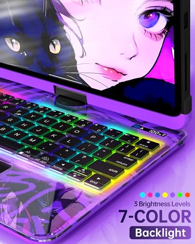 Image of Intermerge Transparent Case with Keyboard for iPad Pro 13 inch (M5 / M4,2025 /2024) 2024, 360 Multi-Touch Trackpad, 7-Color RGB Backlit Keyboard, Pencil Holder, Type-C, Power Indicator - Neon Pulse