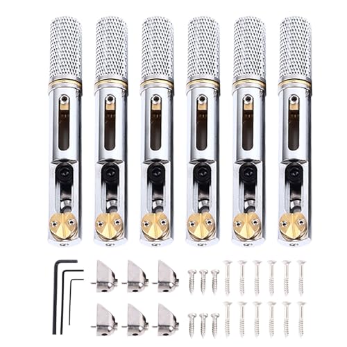 Puente de guitarra sin cabeza, puente fijo con ventilador para guitarras eléctricas de tipo dividido, juego de 6 piezas con llave y tornillos, kit de puente individual sin cabeza