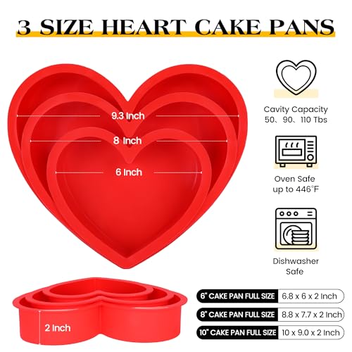 AOTASO 3 Pcs Silicone Heart Shaped Cake Pans for Valentine\'s Day 10 Inch 8 Inch 6 Inch Mini Small Large Heart Cake Pan Set Nonstick Silicone Heart Molds for Baking (Red) - Thumbnail 6