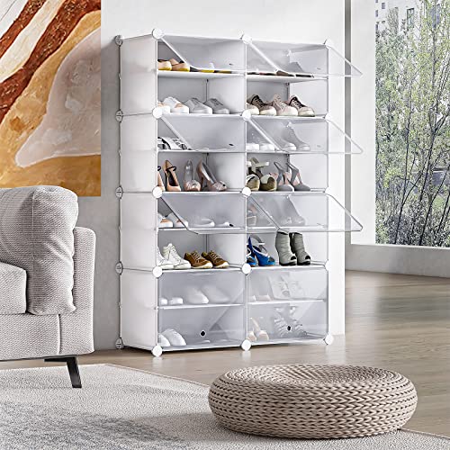 Unzipe Shoe Rack, 8 Cube 16-Tier Shoe Storage Cabinet 32 Pairs Plastic Freestanding Shoe Organizer Diy Shoe Shelves For Entryway Hallway Closet Or Bedroom, White #TOP2