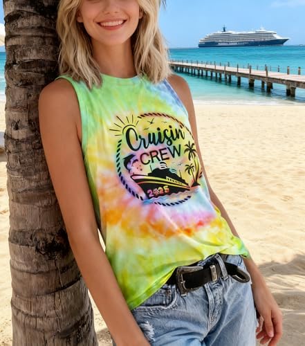 Image of jusgai Girls Trip 2025 Tank Tops for Women Hawaiian Coconut Tree Vintage Tee Summer Vacation Tie Dye Sleeveless Tops(Tie Dye-2, Medium)