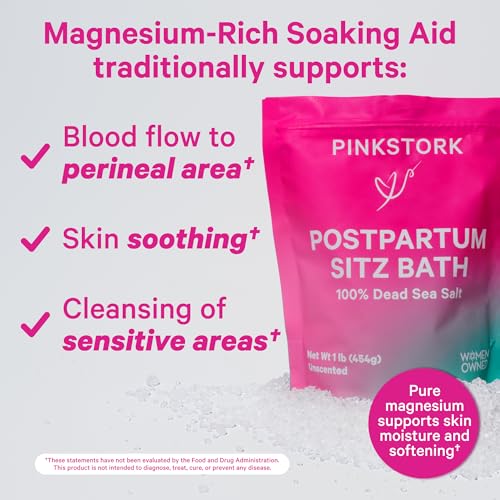 Pink Stork Postpartum Sitz Bath Soak: Dead Sea Salt for Perineal Care & Cleansing, Postpartum Recovery, Labor and Delivery Essentials, Women-Owned, Unscented, 16 oz - Thumbnail 3